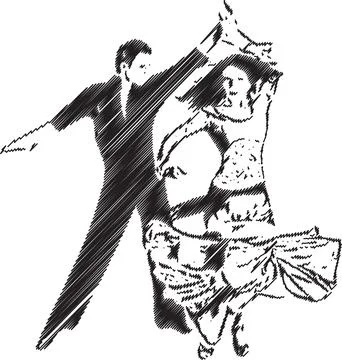 Elegant Dance Couple in Artistic Scribble Style Stock Illustration