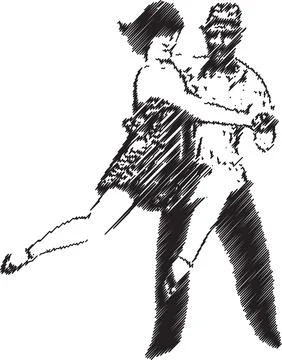 Elegant Dance Couple in Artistic Scribble Style Stock Illustration