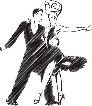 Elegant Dance Couple in Artistic Scribble Style Stock Illustration