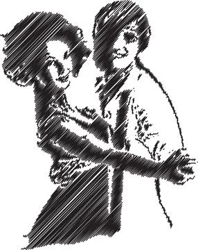 Elegant Dance Couple in Artistic Scribble Style Stock Illustration