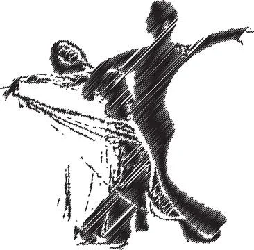 Elegant Dance Couple in Artistic Scribble Style Stock Illustration