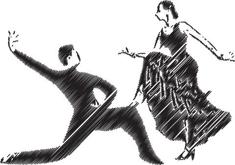 Elegant Dance Couple in Artistic Scribble Style Stock Illustration