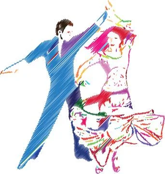 Elegant Dance Couple in Artistic Scribble Style Stock Illustration