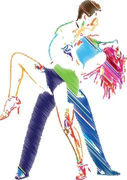 Elegant Dance Couple in Artistic Scribble Style Stock Illustration