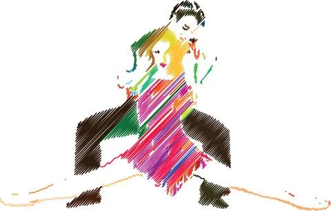 Elegant Dance Couple in Artistic Scribble Style Stock Illustration