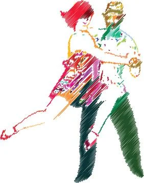Elegant Dance Couple in Artistic Scribble Style Ilustração Stock