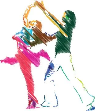 Elegant Dance Couple in Artistic Scribble Style Stock Illustration