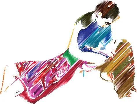 Elegant Dance Couple in Artistic Scribble Style Stock Illustration