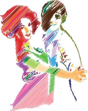 Elegant Dance Couple in Artistic Scribble Style Stock Illustration