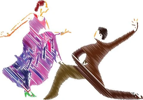 Elegant Dance Couple in Artistic Scribble Style Stock Illustration