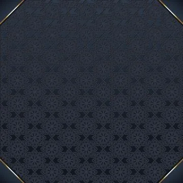 Elegant dark blue patterned background, gold border, invitation template Stock Illustration