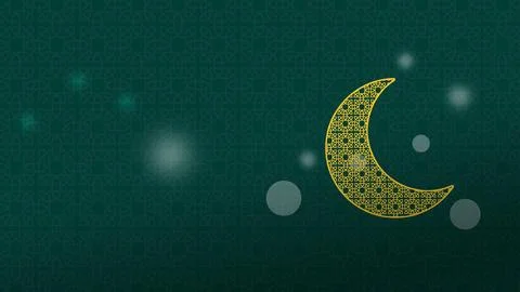 An elegant dark green background featuring a golden patterned crescent moon.. Stock Illustration