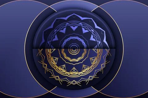 Elegant Decorative Mandala Pattern In Gold And Dark Blue Color Theme 스톡 일러스트
