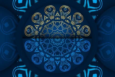 Elegant Decorative Mandala Pattern In Gold And Dark Blue Color Theme Illustrazione stock
