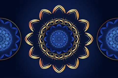 Elegant Decorative Mandala Pattern In Gold And Dark Blue Color Theme 스톡 일러스트