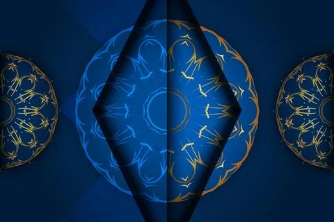 Elegant Decorative Mandala Pattern In Gold And Dark Blue Color Theme Stock Illustration