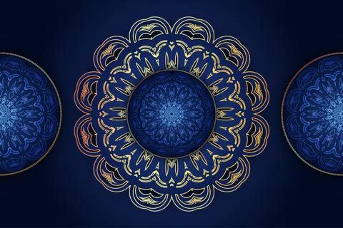 Elegant Decorative Mandala Pattern In Gold And Dark Blue Color Theme 库存插图