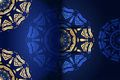 Elegant Decorative Mandala Pattern In Gold And Dark Blue Color Theme 스톡 일러스트