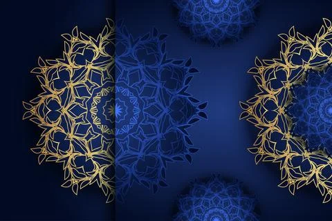 Elegant Decorative Mandala Pattern In Gold And Dark Blue Color Theme Иллюстрация