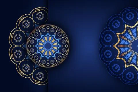 Elegant Decorative Mandala Pattern In Gold And Dark Blue Color Theme Иллюстрация