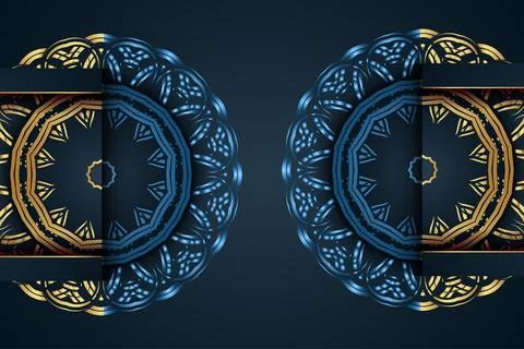 Elegant Decorative Mandala Pattern In Gold And Dark Blue Color Theme Illustrazione stock