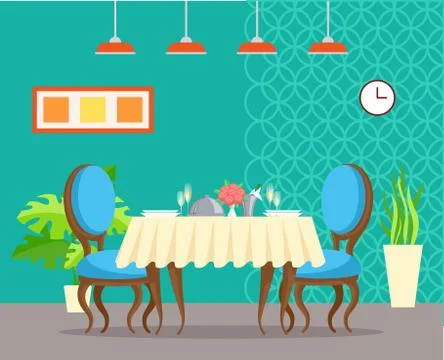 Elegant Design of Table, Restaurant Blue Interior Stock Illustration