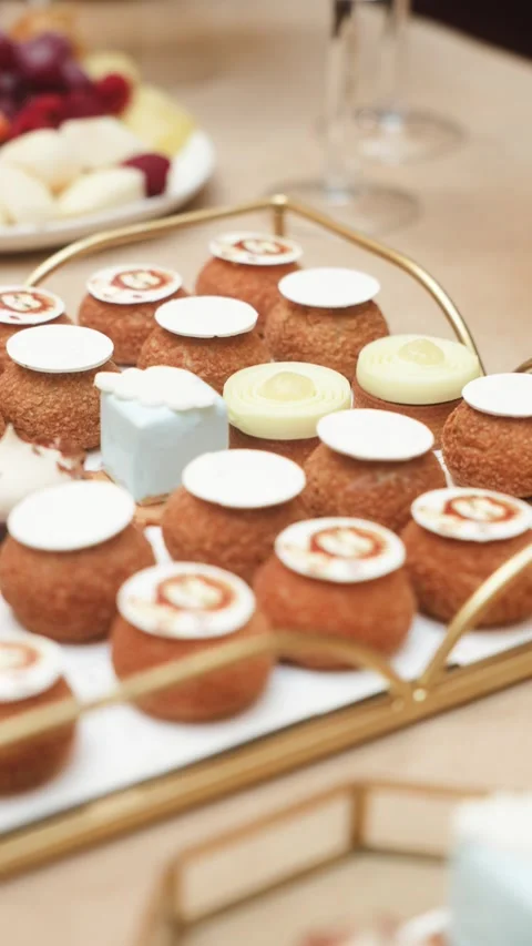 Elegant dessert table with assorted pastries and sweets, wedding or celebration Stock Footage 320374349