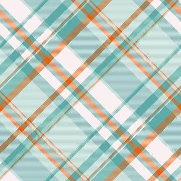 Elegant diagonal plaid pattern in soft teal, peach, and brown hues on a white Stock Illustration