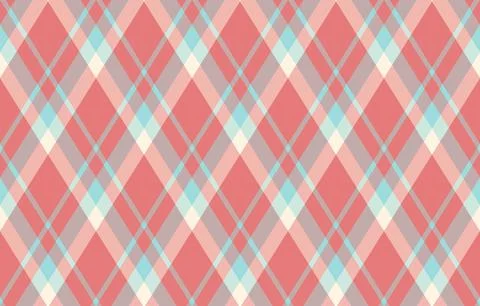 Elegant diagonal plaid pattern in soft coral, pastel blue, and cream. Perfect Stock Illustration