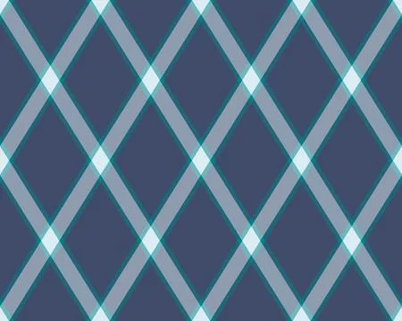 Elegant diamond plaid pattern in cool teal and gray on a navy background. P.. Stock Illustration