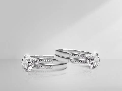Elegant diamond ring on light background with shadows Stock Illustration