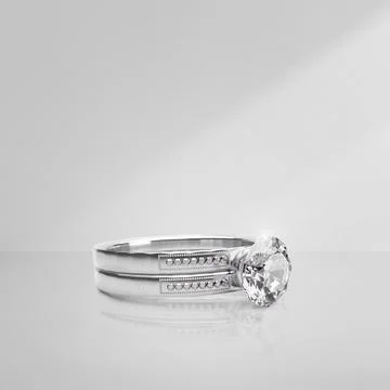 Elegant diamond ring on light background with shadows Stock Illustration