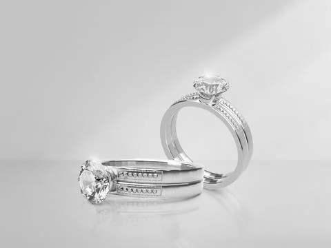 Elegant diamond ring on light background with shadows Stock Illustration