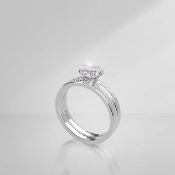 Elegant diamond ring on light background with shadows Stock Illustration