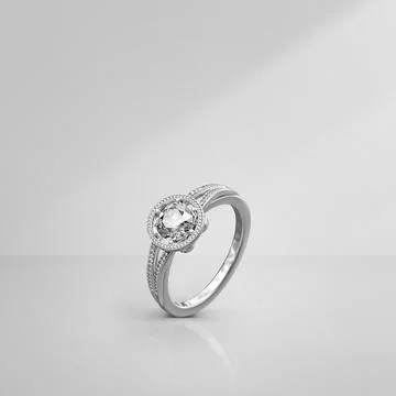 Elegant diamond ring on light background with shadows Stock Illustration