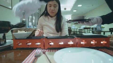Elegant Dining Experience with Fine Table Setting and Serving Stock Footage 313830331