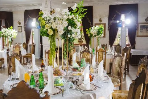 Elegant dining setup for an event in a Russian venue on September 25, 2025 Stock Photos