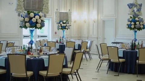 An Elegant Dining Setup Ideal for Memorable Events and Joyous Celebrations of Stock Footage 295008054