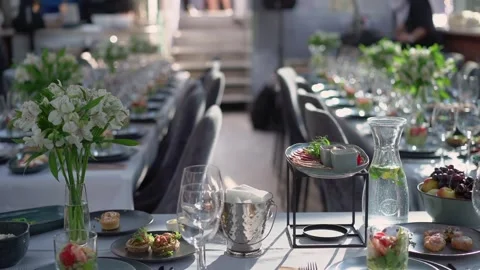 An Elegant Dining Setup for a Memorable and Special Event that Leaves a Lasting Video stock 291014221