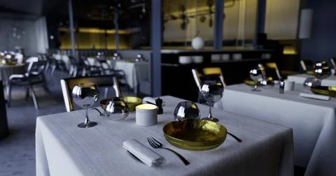 Elegant dining setup in a modern restaurant with tasteful decor Stock Illustration