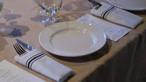 An Elegant Dining Table Setting Featuring a Beautiful Plate and Quality Cutlery Stock Footage 291025785