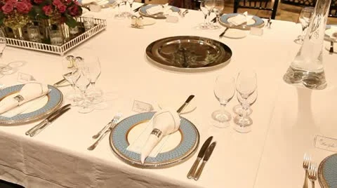 Elegant  dinner table setting 9 HD 1080p Stock Footage 8978143