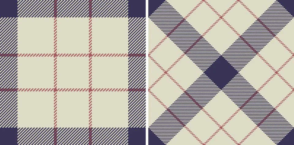Elegant duo of classic plaid patterns.  Neutral beige base with deep purple.. Illustrazione stock