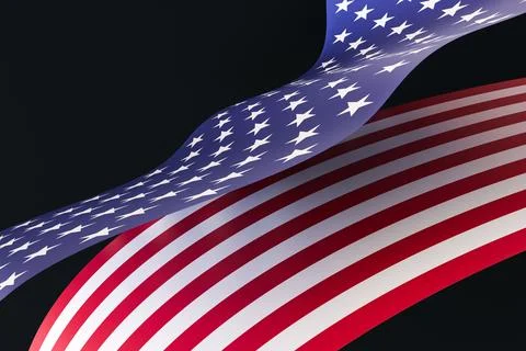 Elegant, dynamic representation of American flag against a dark background Stock Illustration