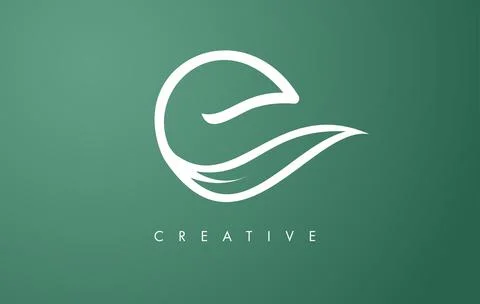 Elegant E letter Leaf Logo Design with Outline Monogram Style Flat and Minima Stock-Illustration