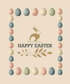 Elegant Easter Design with Bunny and Colorful Egg Border イラスト素材