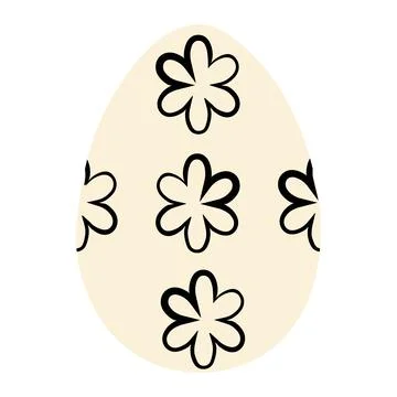 Elegant Easter egg with black ink floral ornaments on beige background.Mini.. Stock Illustration