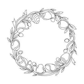 Elegant Easter Egg Wreath Frame Line Art Vector for Spring Holiday Branding Stock Illustration