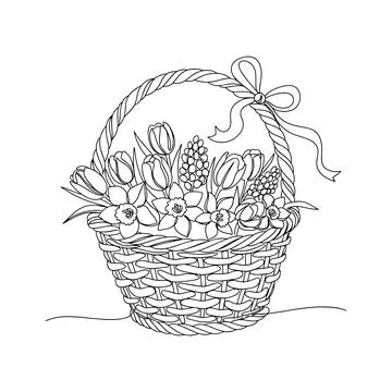 Elegant Easter Flower Basket Line Art Illustration for Spring Branding Stock Illustration