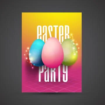 Elegant Easter Party Template or Flyer Design with Glossy Colorful Eggs in .. Stock Illustration